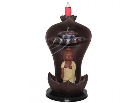Meditating Buddha Brown Backflow Geri Akışlı Seramik Tütsülük