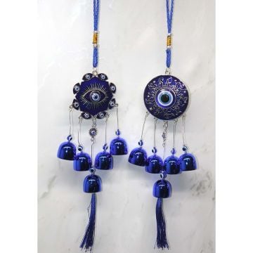 Dekoratif Göz Nazar Boncuklu Metal Rüzgar Çanı (41 cm)