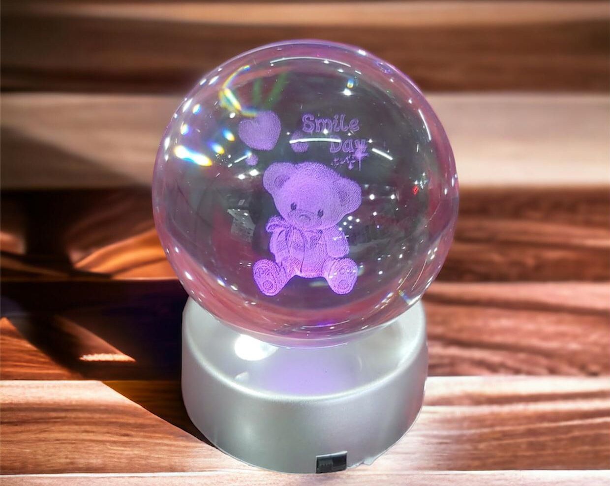 Kristal Cam Küre Renk Değiştiren Led Işıklı Ayıcık