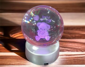 Kristal Cam Küre Renk Değiştiren Led Işıklı Ayıcık