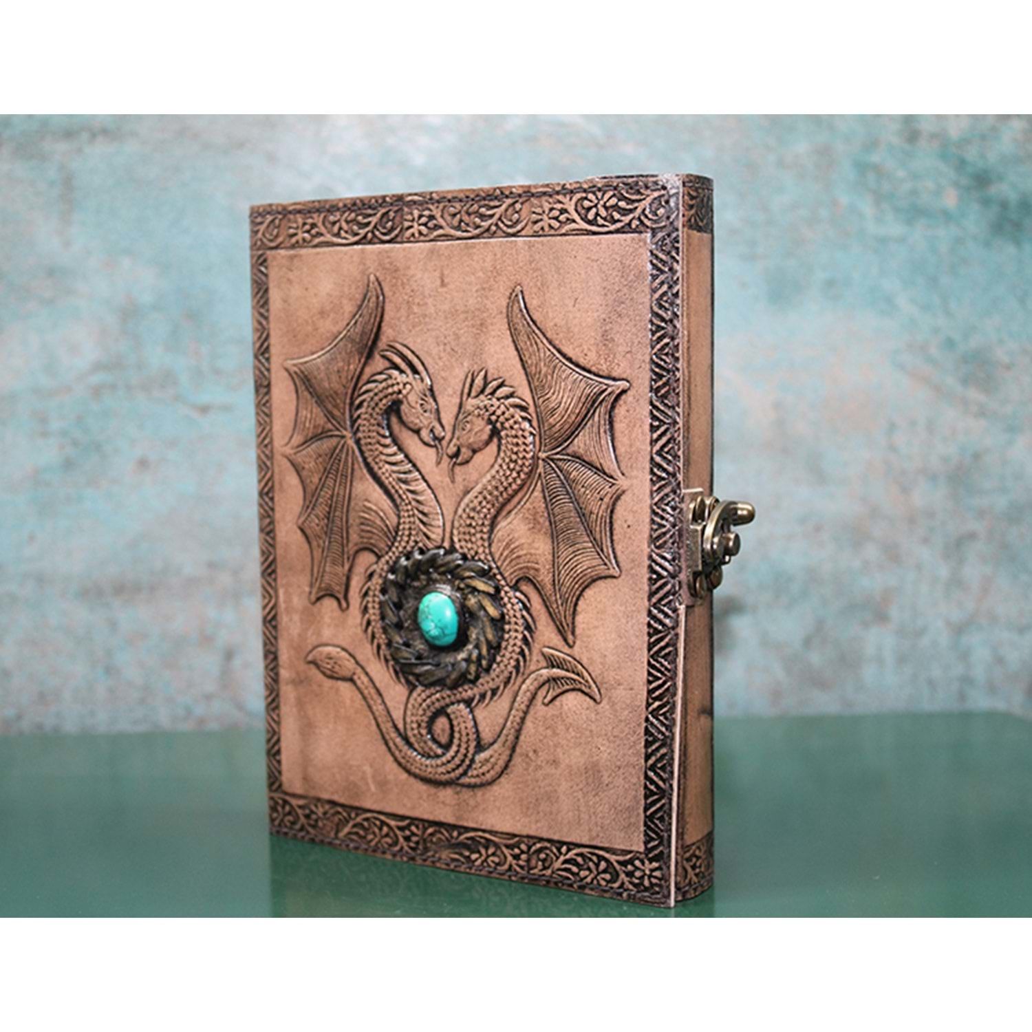 Ejderha Desenli Taşlı Deri Defter