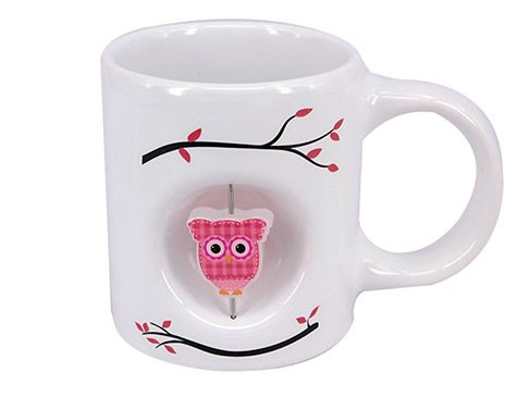 Pembe Baykuş Temalı 3D Döner Objeli Stres Kupa Bardak