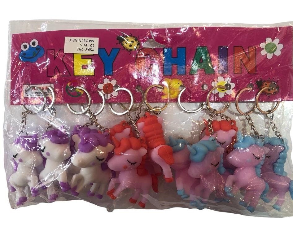 Renkli Saçlı Unicorn Tasarımlı Anahtarlık Çanta Süsü (12 Adet)