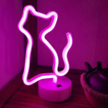 Dekoratif Renkli Kedi Tasarımlı Neon Gece Lambası