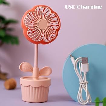 Masa Üstü Saksıda Çiçek Tasarımlı Usb Şarjlı Fan Vantilatör