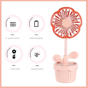 Masa Üstü Saksıda Çiçek Tasarımlı Usb Şarjlı Fan Vantilatör