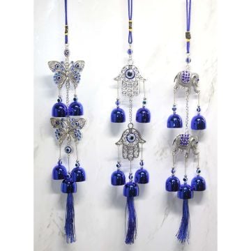 Dekoratif Fatma Ananın Eli Kelebek Fil Metal Rüzgar Çanı (43 cm)