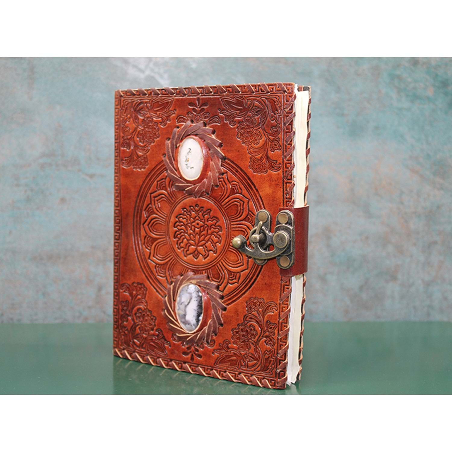 Kahverengi Çift Taşlı Deri Defter(20 cm x 15 cm)