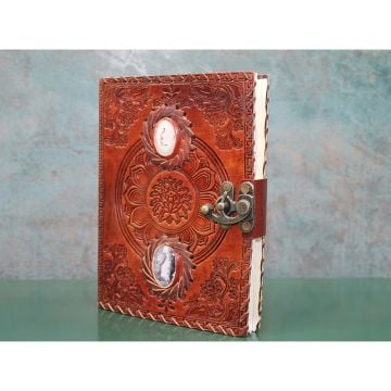 Kahverengi Çift Taşlı Deri Defter(20 cm x 15 cm)