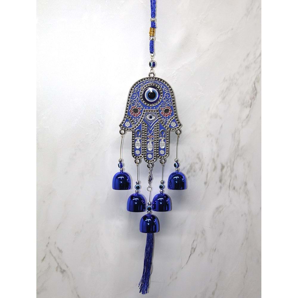 Dekoratif Nazar Boncuklu Fatma Ananın Eli Metal Rüzgar Çanı (48 cm)