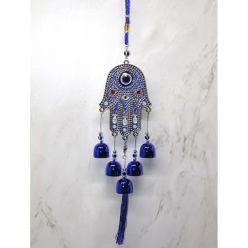 Dekoratif Nazar Boncuklu Fatma Ananın Eli Metal Rüzgar Çanı (48 cm)