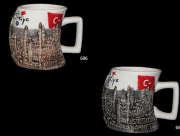 Sultan Ahmet Kabartmalı Renkli Seramik Kupa Bardak