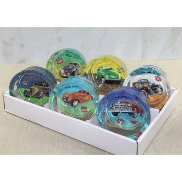 Yuvarlak Retro Araba Desenli Cam Küllük (6 Adet)