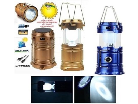 Güneş Enerjili Şarjlı Ledli Kamp Lambası Powerbank