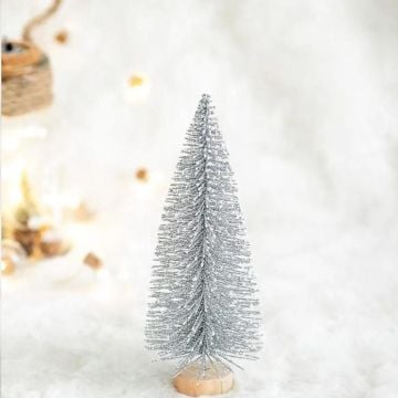 Dekoratif Mini Yapay Gümüş Tozu Çam Ağacı Yılbaşı Biblosu (6 8  12  cm)