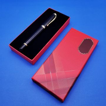 Kutulu Hediyelik Şık Metal Çizgili Siyah Roller Kalem