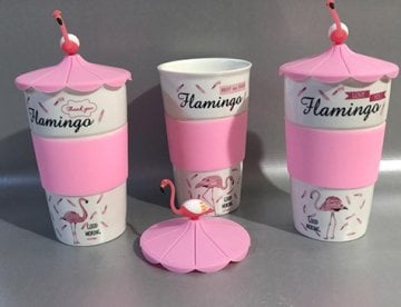Flamingo Desenlik Silikon Kapaklı Kupa Bardak