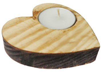 Sevgililer Günü İçin Kalpli Ağaç Kütük Naturel Tealight Mumluk