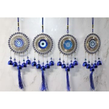 Dekoratif Nazar Boncuklu 5'li Çan Metal Rüzgar Çanı (40 cm)