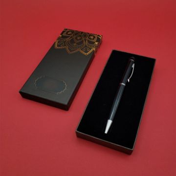 Tasarımlı Kutulu Siyah Tükenmez Touchpen Kalem