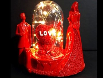 Işıklı Fanus Love Kalp Temalı Kırmızı Sevgili Biblosu