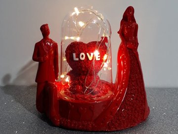 Işıklı Fanus Love Kalp Temalı Kırmızı Sevgili Biblosu