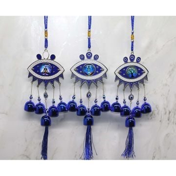 Dekoratif Nazar Boncuklu Göz Metal Rüzgar Çanı (40 cm)
