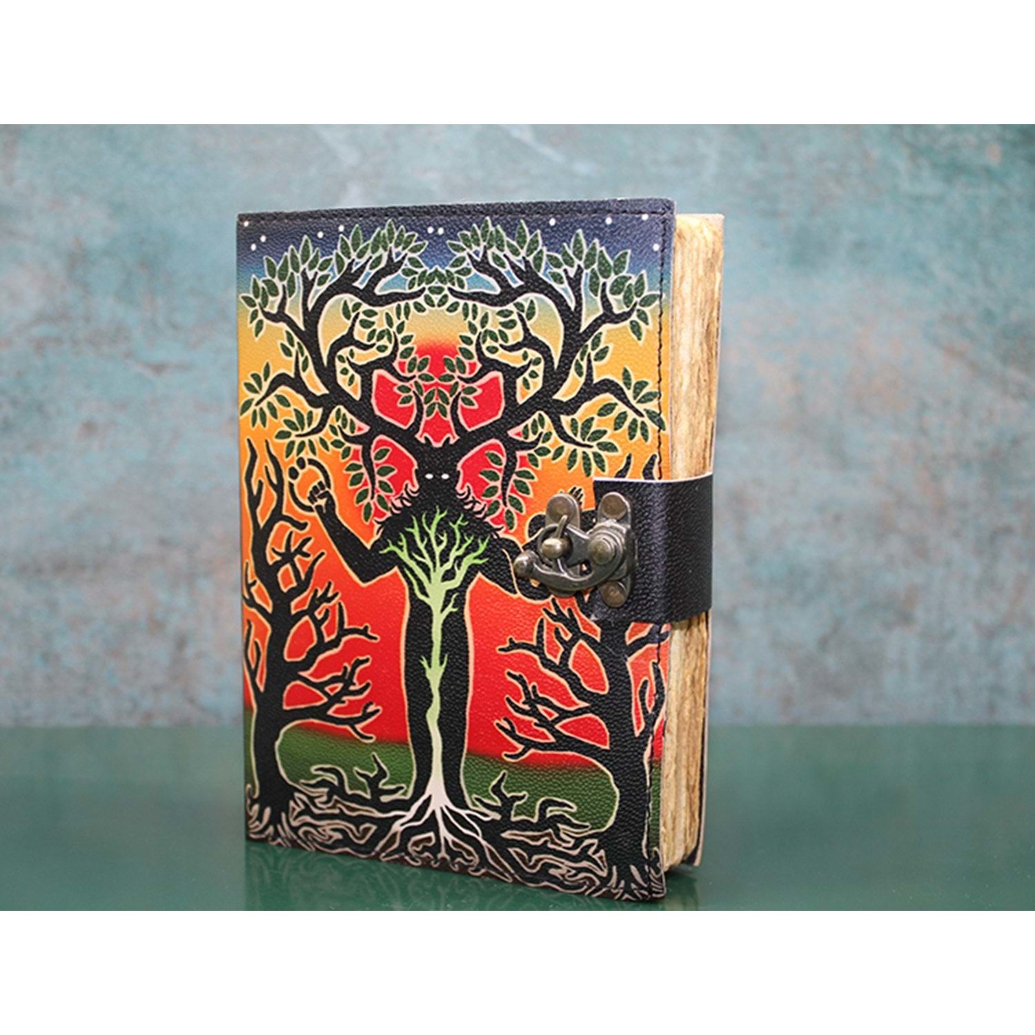 Gölgeler Desenli Deri Eskitme Yaprak Defter