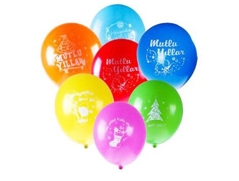 Mutlu Yıllar Yazılı Renkli Balonlar (100 Adet)