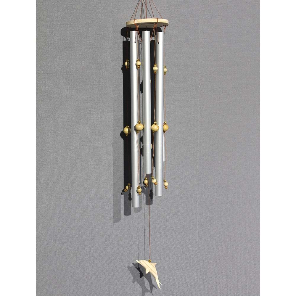 Dekoratif Boncuklu Balık Figürlü Metal Rüzgar Çanı (40 cm)