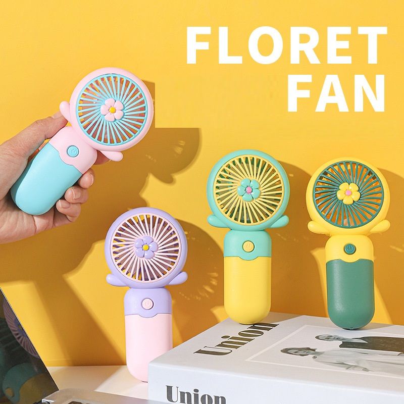 Usb Şarjlı Çiçekli Mini Masa Üstü Yuvarlak Renkli Fan