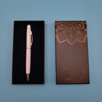 Tasarımlı Kutulu Beyaz Tükenmez Touchpen Kalem