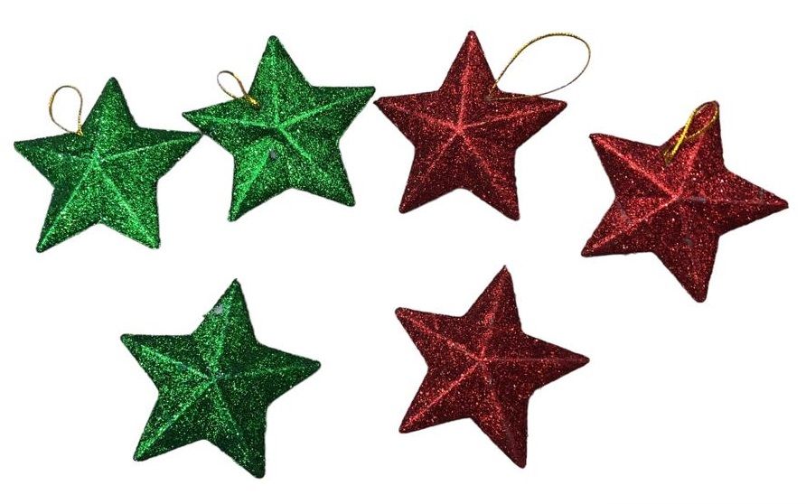 Renkli Yıldız Süs Yılbaşı Çam Ağacı Süsü (7 Cm) (6 Adet)