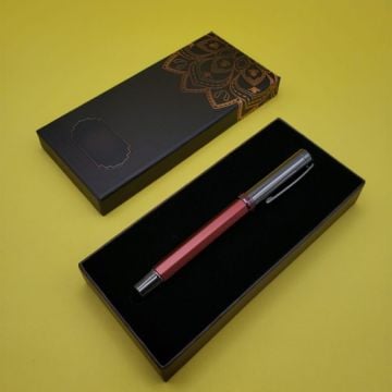 Tasarımlı Kutulu Hediyelik Şık Bordo Roller Kalem