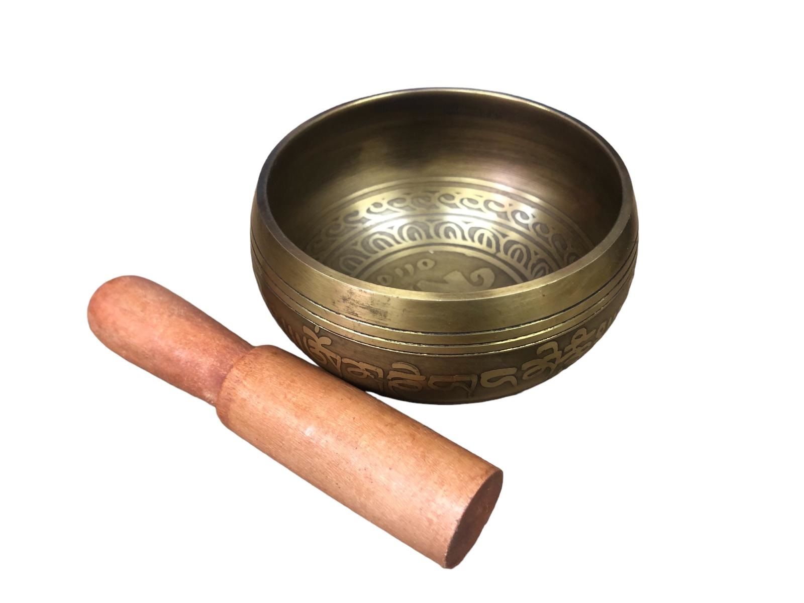 Sarı Motifli Tibet Meditasyon Çanı Tibet Çanağı (9.5 cm)