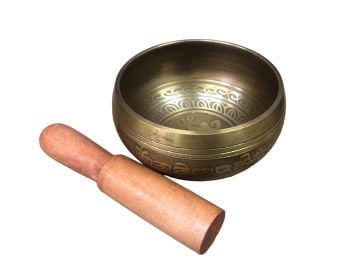 Sarı Motifli Tibet Meditasyon Çanı Tibet Çanağı (9.5 cm)