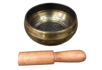 Sarı Motifli Tibet Meditasyon Çanı Tibet Çanağı (10.5 cm)