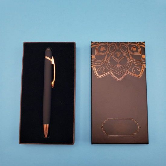 Tasarımlı Kutulu Siyah Tükenmez Rubber Touchpen Kalem