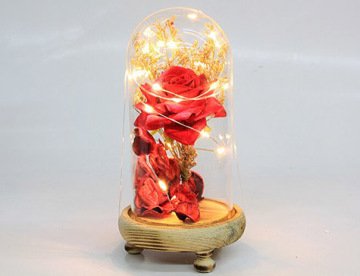 Dekoratif Gül Şeklinde Led Işıklı Cam Fanus (19 cm x 10 cm)