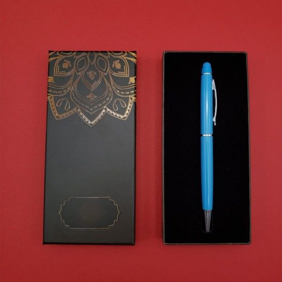 Tasarımlı Kutulu Turkuaz Tükenmez Touchpen Kalem