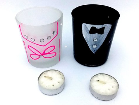 Dekoratif Gelin Damat Tealight Cam  Mumluk Nikah Şekeri