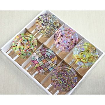 Renkli Desenli Yuvarlak Puro Cam Küllük (6 Adet)