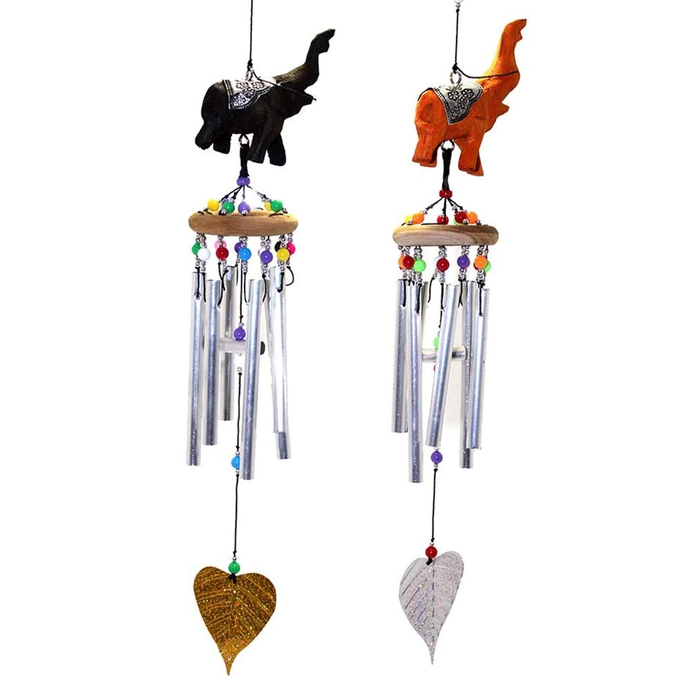 Dekoratif Ahşap Filli Metal Rüzgar Çanı (50 cm)