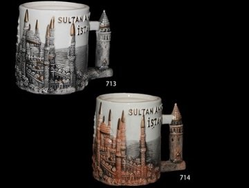 İstanbul & Sultan Ahmet Temalı Kabartmalı Seramik Kupa Bardak
