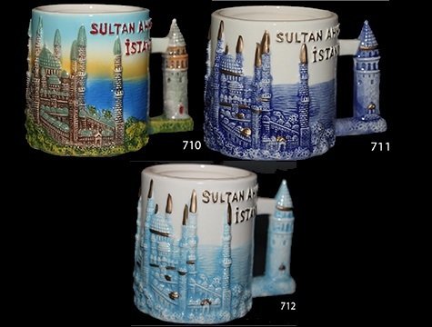 İstanbul & Sultan Ahmet Temalı Kabartmalı Seramik Kupa Bardak