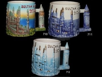 İstanbul & Sultan Ahmet Temalı Kabartmalı Seramik Kupa Bardak