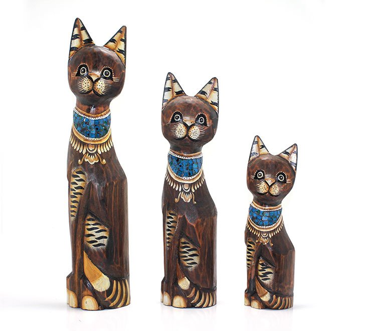 Dekoratif Ahşap Kedi Biblosu 50cm (3 Adet)