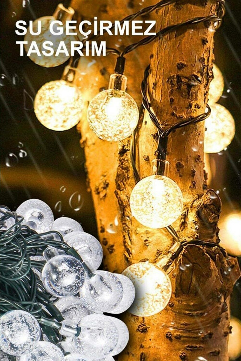 Solar Güneş Enerjili Sarı 50 Led Top (9 Mt)