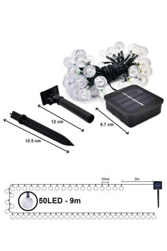 Solar Güneş Enerjili Sarı 50 Led Top (9 Mt)