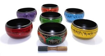 Renkli Desenli Tibet Meditasyon Çanı Tibet Çanağı (16 cm)